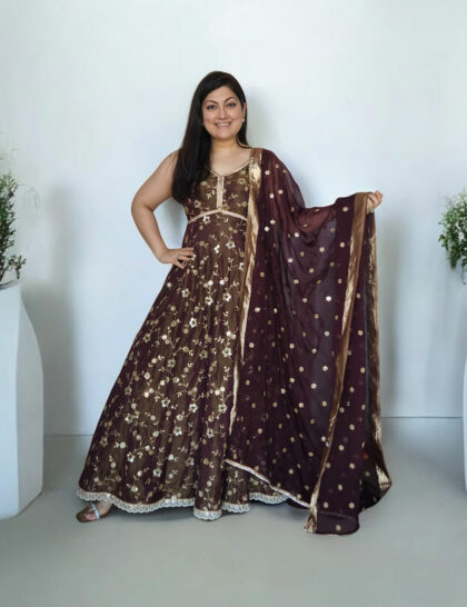Rust Teal & Brown Anarkali set