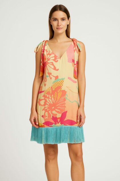 Mini Dress with Mint fringe