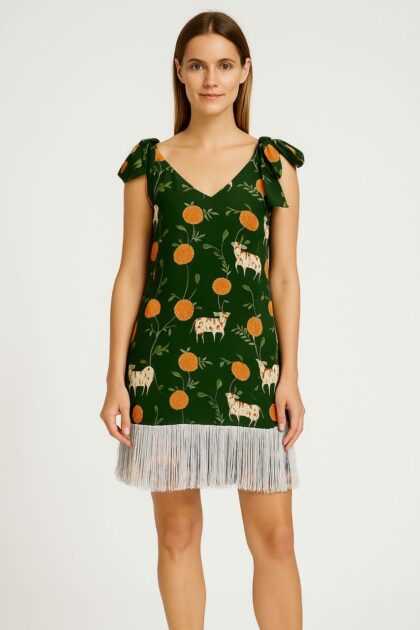 Animal Printed Dark green Mini dress