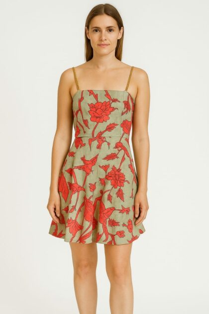 Floral Mini Dress with Gold Chain Straps