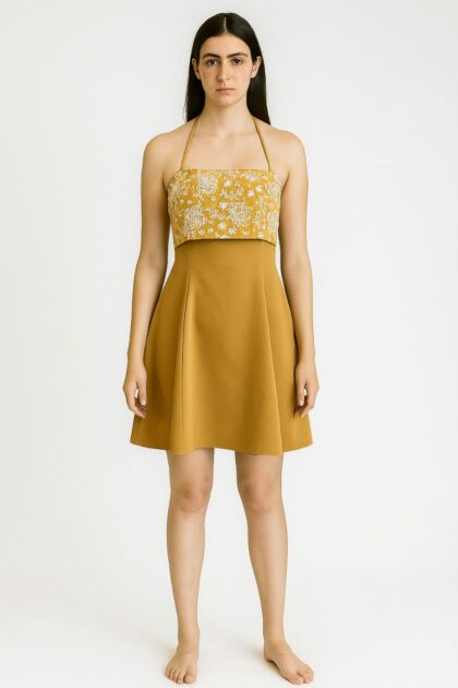 Mustard Mini with White Floral Embroidery