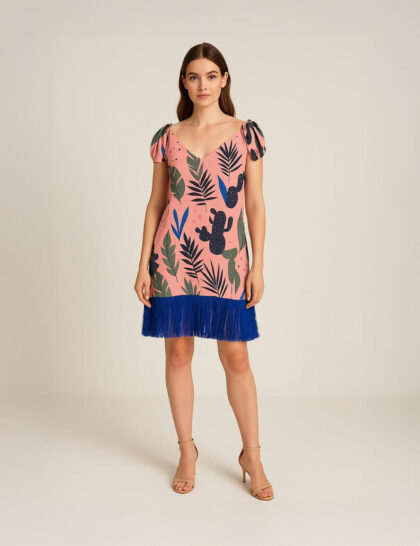 Printed Mini with blue Fringe