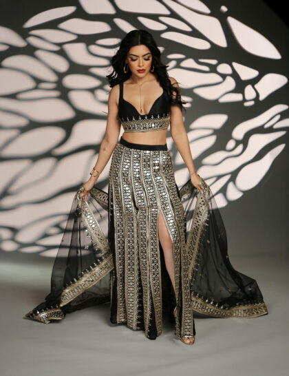 Black Mirrored Lehenga with a Slit