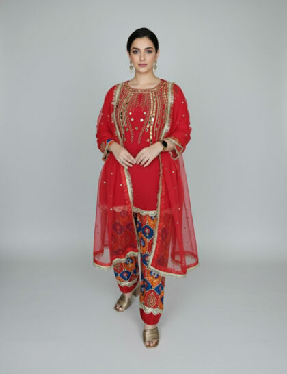 Red Printed Farsi Salwar Suit
