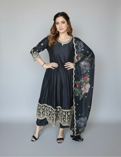 Embroidered Anarkali Set With Floral Dupatta