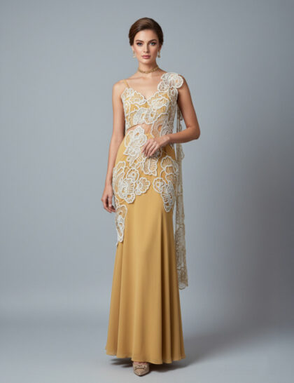 Fish-Cut Pre Draped Saree With Bead Embroidery