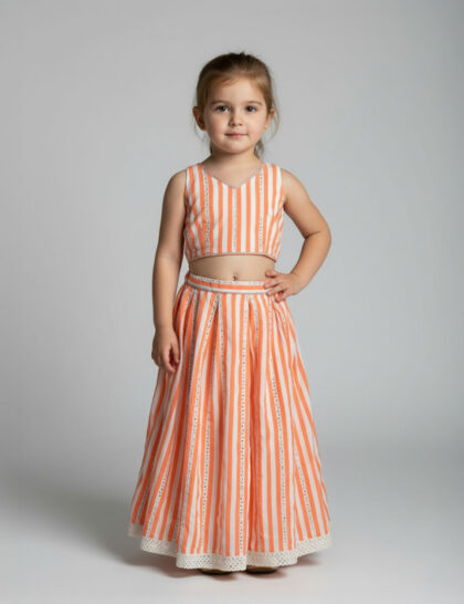Neon Striped Kids Lehenga