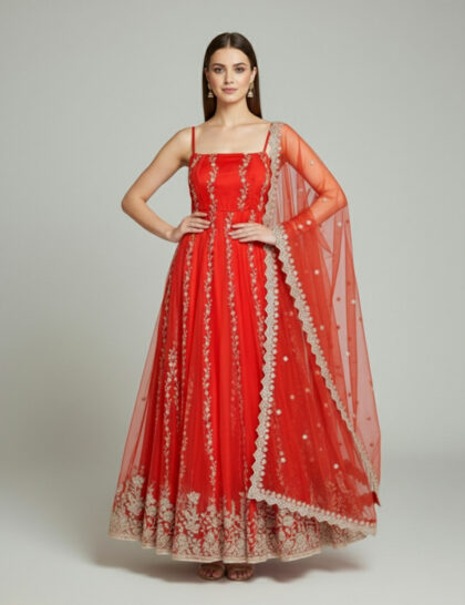 Vermilion Embroidered Anarkali Set