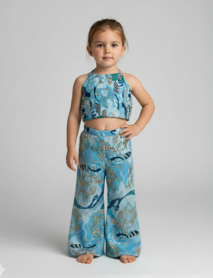 Little Azure Ocean Halter Top And Palazzo Set
