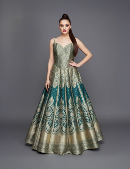 Emerald Banarasi Regal Gown