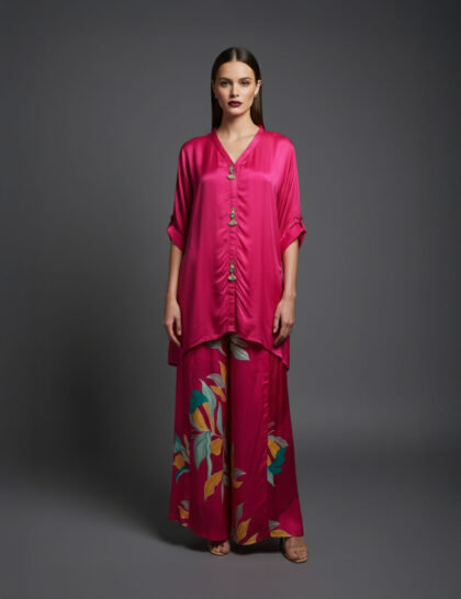 Fuchsia Silk Tunic And Printed Palazzo Set