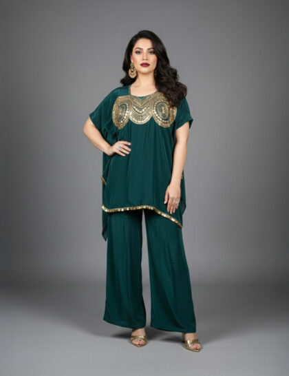 Embroidered Kaftan With Wide Leg Pants