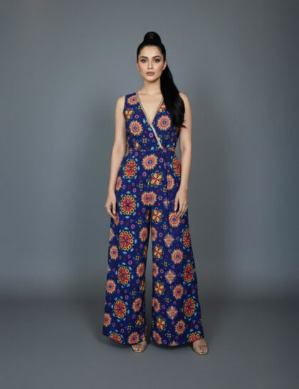 Printed Sleeveless Jumpsuit With Surplice Neckline
