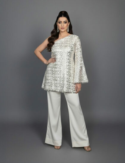 Sequin One Shoulder Tunic And Bell Bottom Pants
