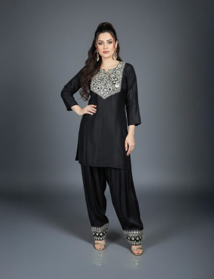 Embroidered Mirror Work Farshi Salwar Set