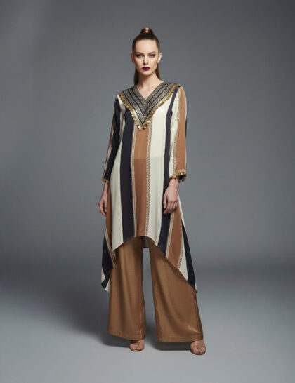 Asymmetric Striped Crepe Co Ord Set