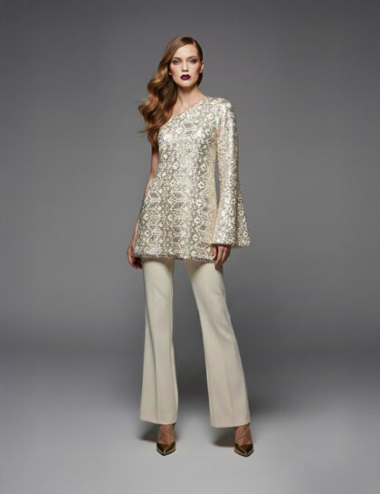 Sequin One Shoulder Tunic And Bell Bottom Pants