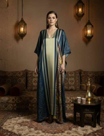 Striped Silk Kaftan Gown