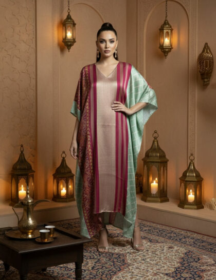 Striped Silk Kaftan Gown