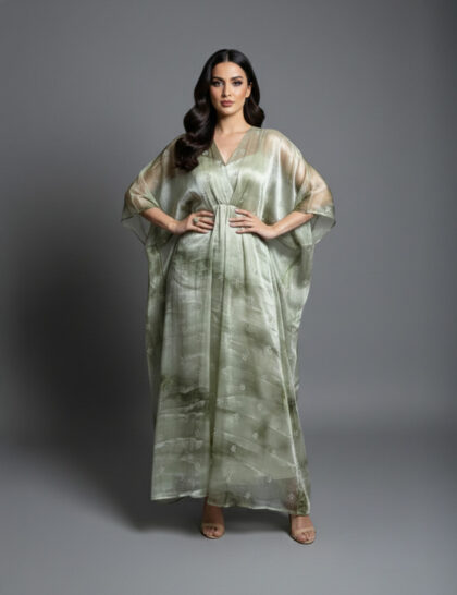 Ethereal Tie Dye Silk Organza Kaftan Gown