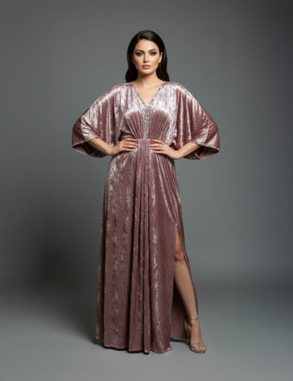 Blush Ice Velvet Embellished Kaftan Gown