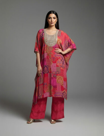 Paisley Print Crepe Silk Kaftan Set