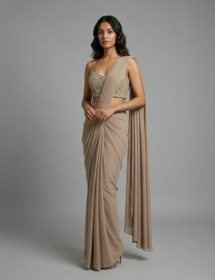 Nude Cutwork Draped Saree