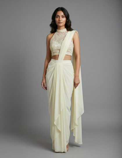 Ivory Cutwork Draped Saree