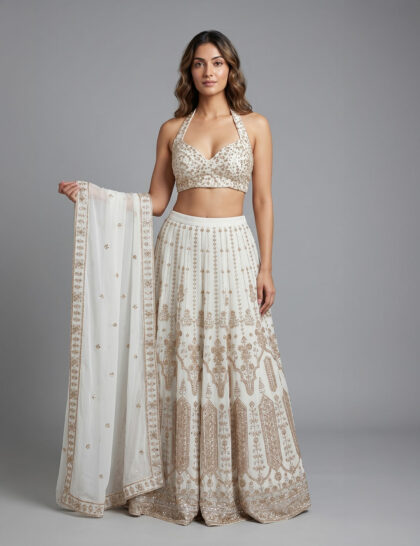 Ivory & Gold Embroidered Lehenga Set