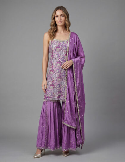 Purple Printed Sharara Set