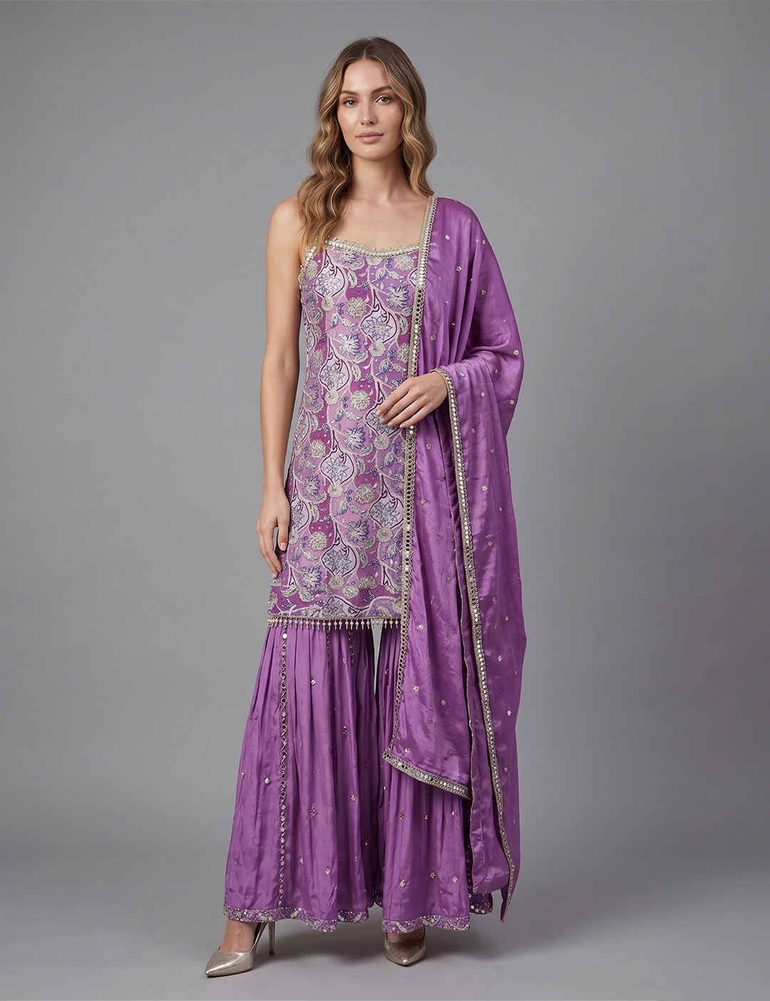 Purple Printed Sharara Set