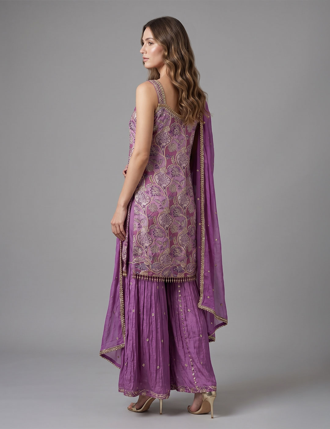 Purple Printed Sharara Set - Image 2