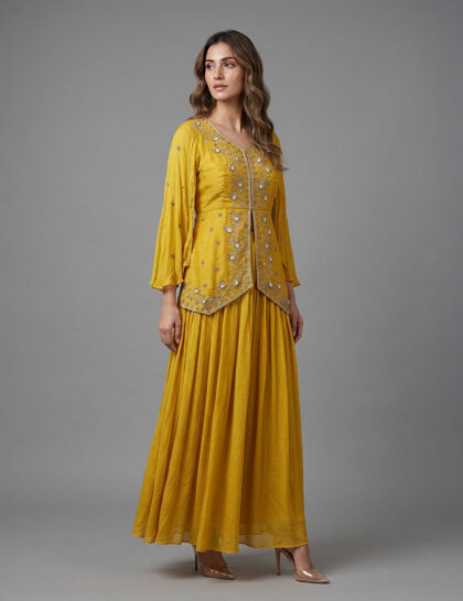 Mustard Indo Western with Skirt Set