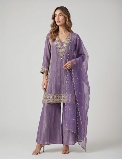 Purple co-ord set with flare pants