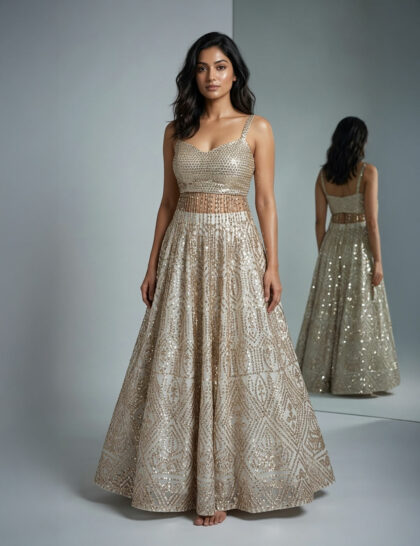 Tassel Mirrored Ivory Lehenga