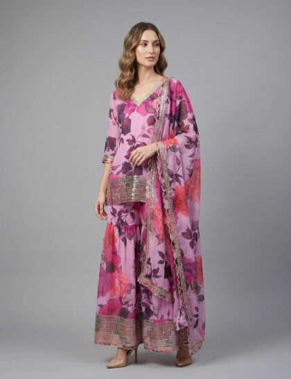 Purple printed sharara pants