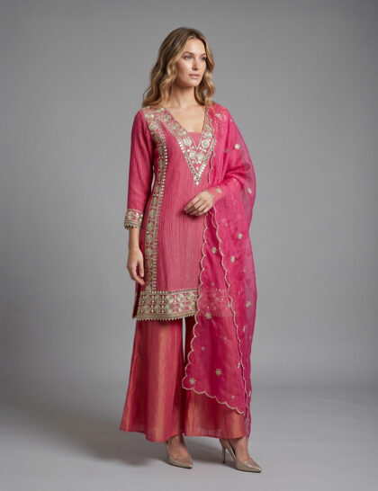 Pink pallaazo set with dupatta