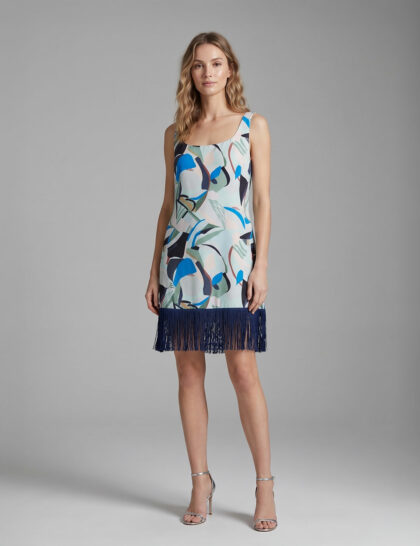 Printed dress with fringe