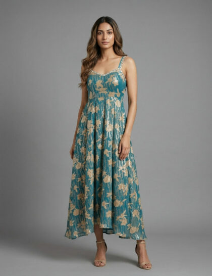 Blue printed anarkali