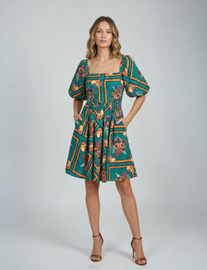 Printed dress with ballon sleeves