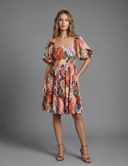 Printed dress with balloon sleeves